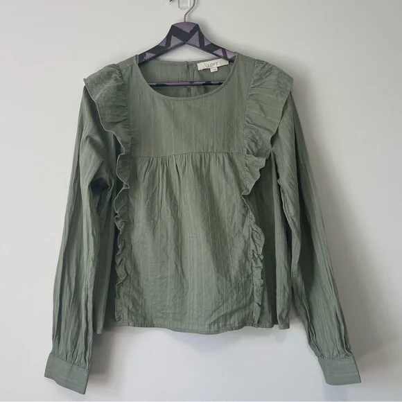 Loft Green Ruffle Cropped Blouse Top Size Large - Picture 4 of 9